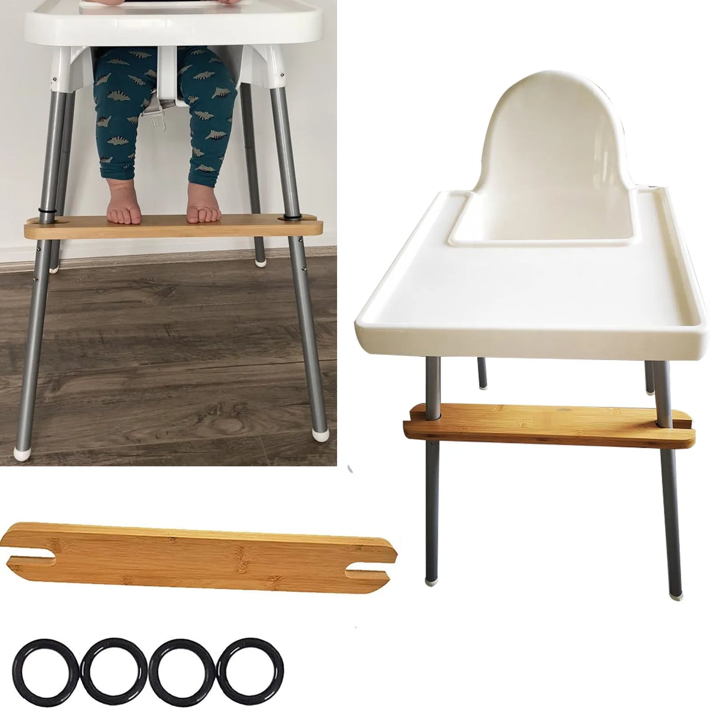 Baby Highchair Foot Rest Footrest Baby Natural Bamboo Baby Highchair Foot Rest High Chair Footrest with Rubber Rings