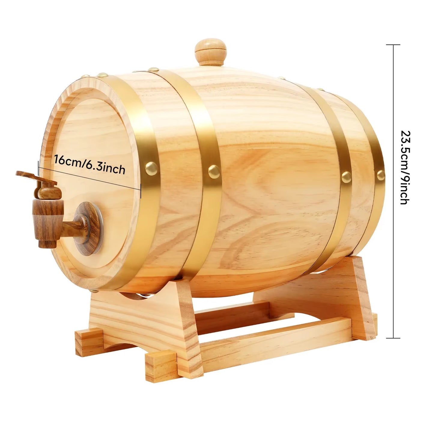 3 Liter Pine Wood Barrel with Stand, Mini Keg with Faucet for Cocktails, Whiskey Barrels Wine Barrel Decanter for Home Brewer