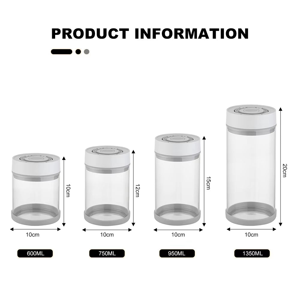 600/750/950/1350Ml Electric Vacuum Sealing Glass Jars Smart Tank Food Storage Container for Kitchen Coffee Beans Tea Storage