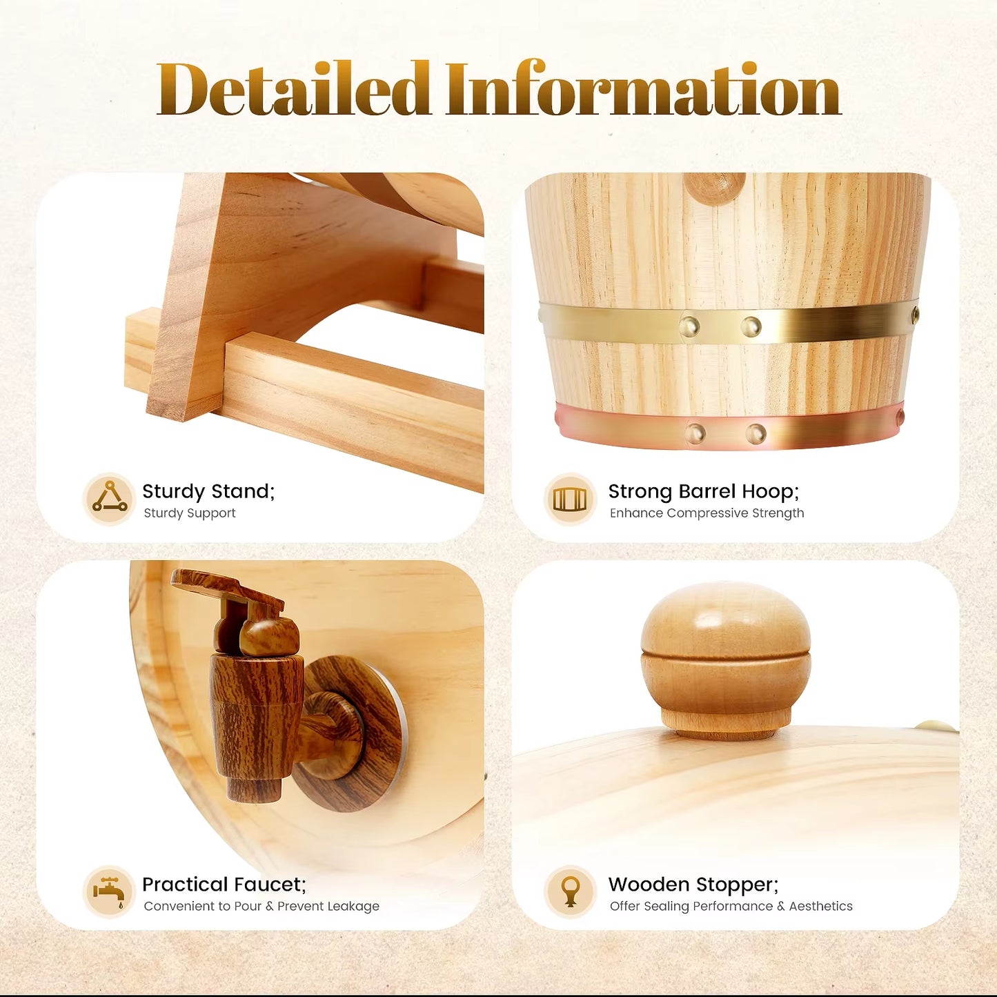 3 Liter Pine Wood Barrel with Stand, Mini Keg with Faucet for Cocktails, Whiskey Barrels Wine Barrel Decanter for Home Brewer
