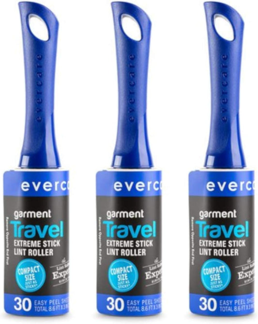 Lint Remover, Pet Hair Roller, Lint Roller and Pet Hair Remover Travel Size | Evercare 30 Sheet Sticky (Pack of 3) 90 Sheets