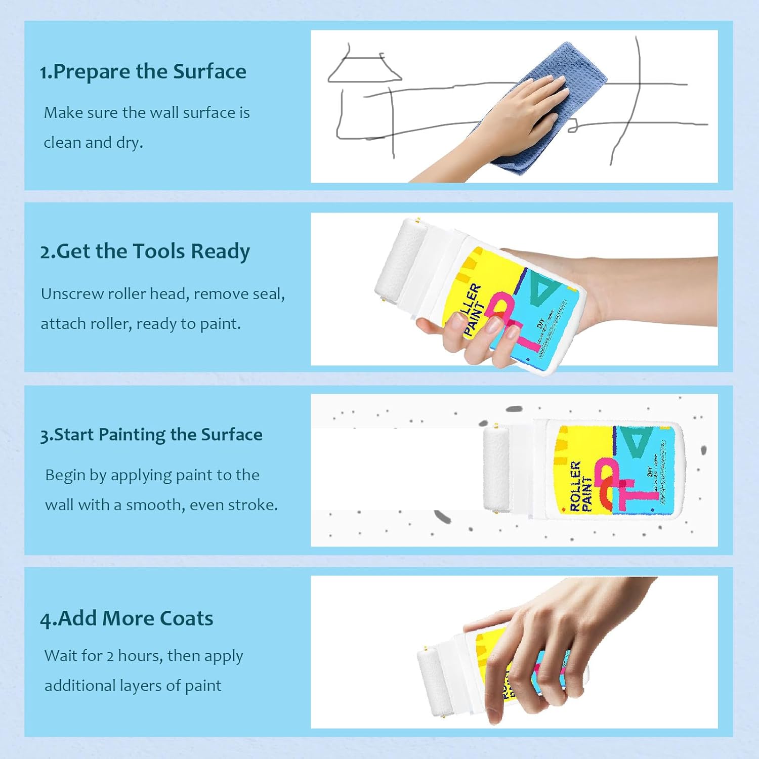 White Paint for Wall Touch up Paint for Walls, Portable Small Roller Brush Wall Repair Tool - No Extra Tools Required, Low VOC