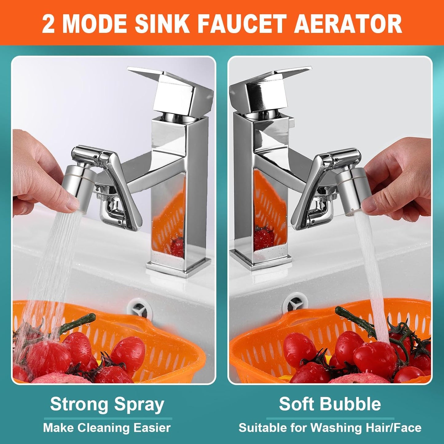 1440° Faucet Extender with 2 Water Outlet Modes - 1080° Swivel + 360° Rotatable Aerator, Multifunctional Kitchen Extension, Splash Filter for Bathroom Sink