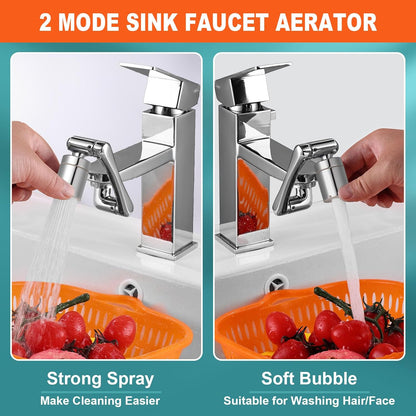 1440° Faucet Extender with 2 Water Outlet Modes - 1080° Swivel + 360° Rotatable Aerator, Multifunctional Kitchen Extension, Splash Filter for Bathroom Sink