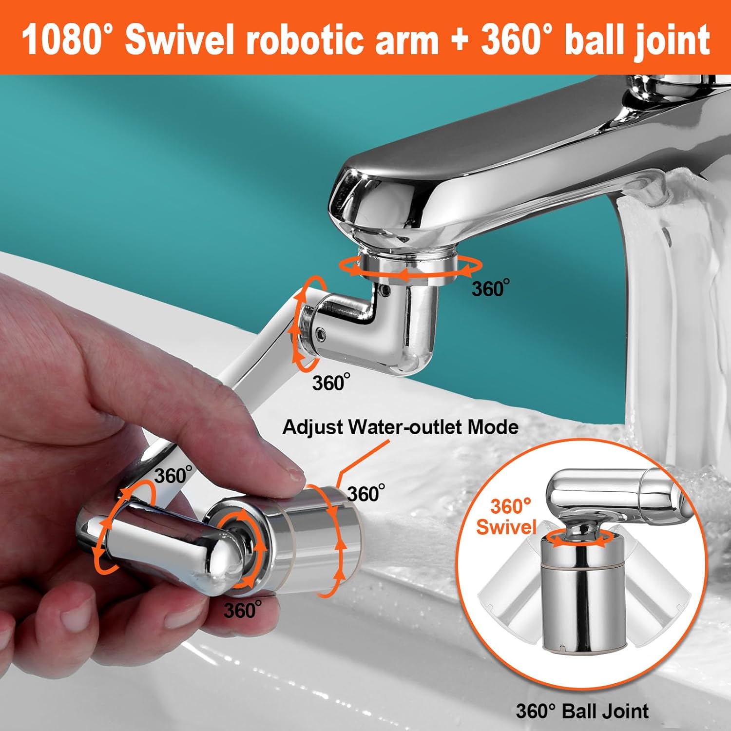 1440° Faucet Extender with 2 Water Outlet Modes - 1080° Swivel + 360° Rotatable Aerator, Multifunctional Kitchen Extension, Splash Filter for Bathroom Sink