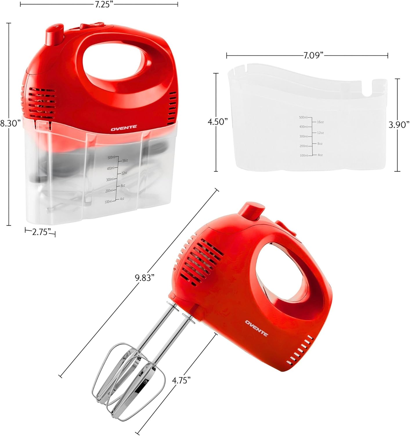 OVENTE Portable 5 Speed Mixing Electric Hand Mixer with Stainless Steel Whisk Beater Attachments & Snap Storage Case, Compact Lightweight 150 Watt Powerful Blender for Baking & Cooking, Red HM151R