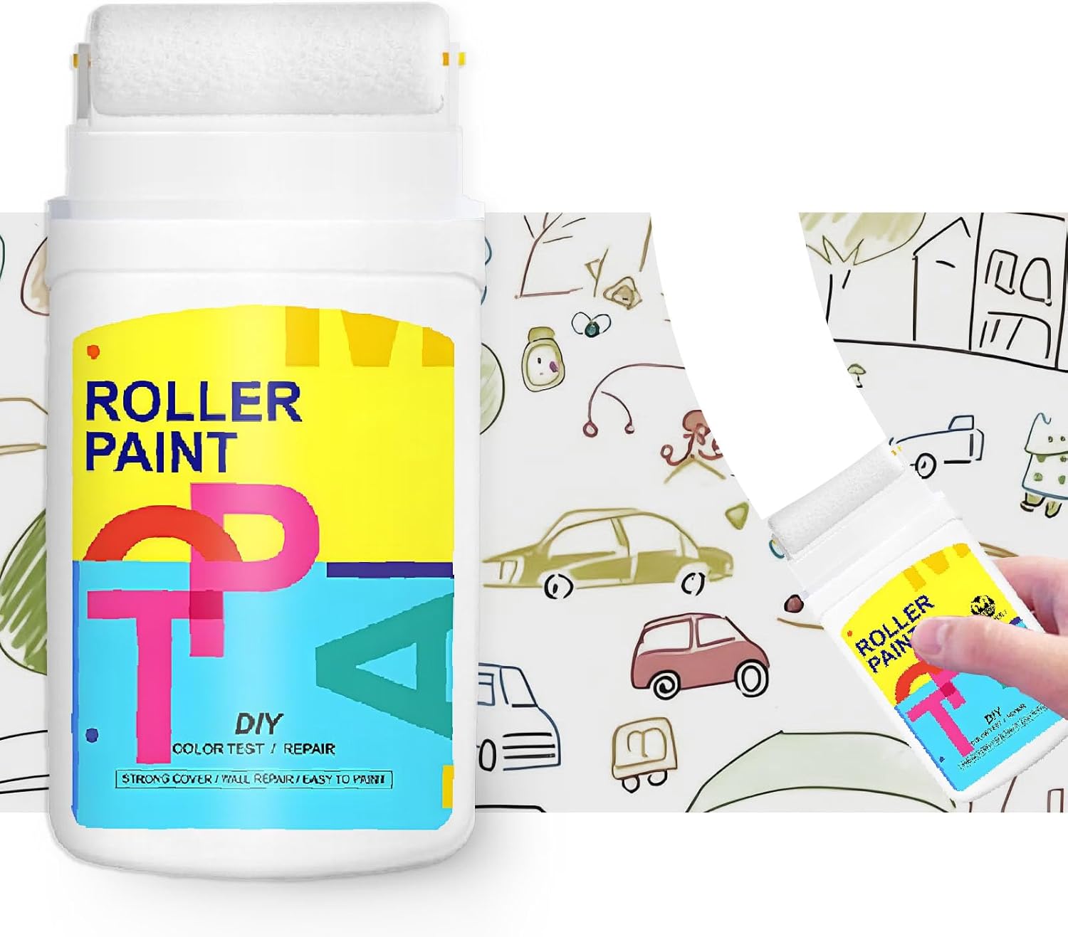 White Paint for Wall Touch up Paint for Walls, Portable Small Roller Brush Wall Repair Tool - No Extra Tools Required, Low VOC