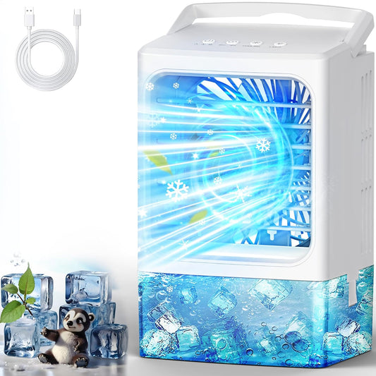 Upgraded Portable Air Conditioner - Compact Personal Evaporative Cooler with 3 Wind Speeds and 7-Color Night Light for Home, Bedroom, and Office (White)