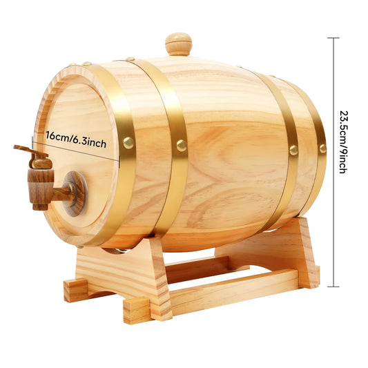 3 Liter Pine Wood Barrel with Stand, Mini Keg with Faucet for Cocktails, Whiskey Barrels Wine Barrel Decanter for Home Brewer