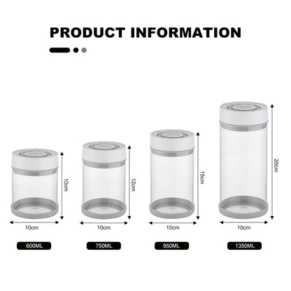 600/750/950/1350Ml Electric Vacuum Sealing Glass Jars Smart Tank Food Storage Container for Kitchen Coffee Beans Tea Storage